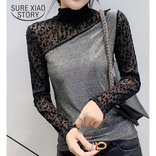 Women clothes poleras mujer de moda 2019 Turtleneck Leopard Streetwear plus size long sleeve shirt women Casual T-shirt 7561 50