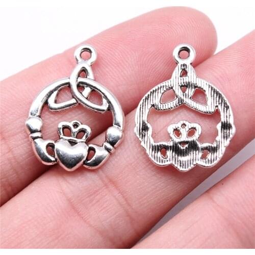 WYSIWYG 10pcs Charms 24x18mm Hand Heart Crown Charms For Jewelry Making DIY Jewelry Findings Antique Silver Color Alloy Charms