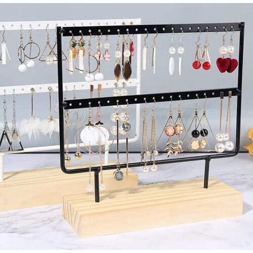 Jewelry Earrings Organizer Jewelry Display Wood Stand 44 Holes 2 Layers