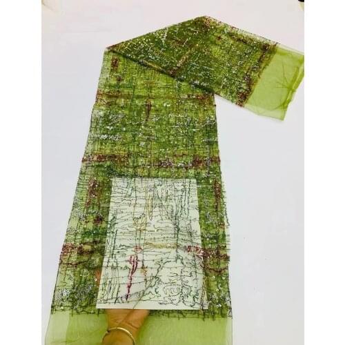 Green Nigerian Sequins Lace Fabric 2021 High Quality Sequins African Net Lace Fabric For Party Dress French Tulle Mesh Lace Sew