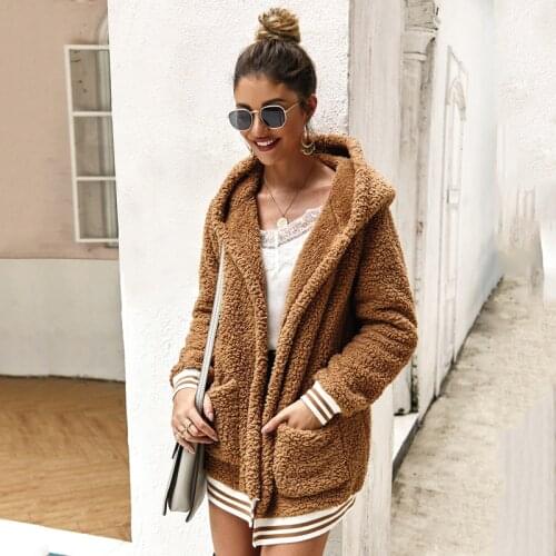 8 Colors Women Winter Autumn Lambswool Hooded Outwear Jacket Students With Two Pockes Female Jacket Loose Oversize