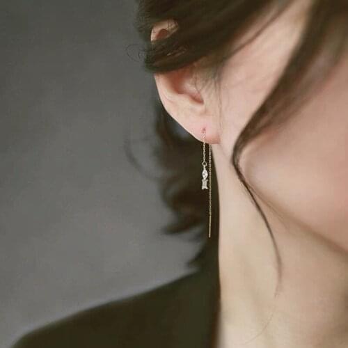 Morivovog 925 Sterling Silver Waterdrop Square Zircon Long Earring for Girls 14K Gold Anti-allergy Tassel Earring Luxury Jewelry