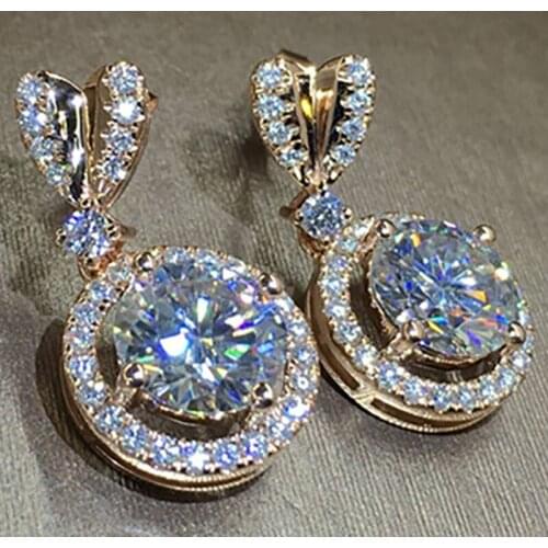 10K Yellow Gold Stud Earrings Women Wedding Anniversary Engagement Party Heart Round Moissanite Diamond Elegant Trendy Romantic