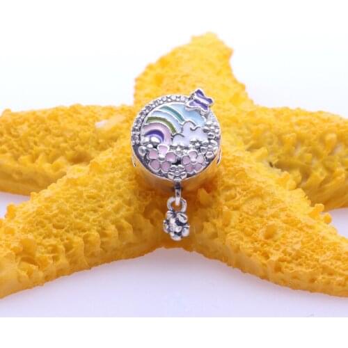 Bewill Authentic S925 Sterling Silver Colorful Flowers Elegant Fashion Rainbow Beads Fit Original Bracelets Women Jewelry Gift