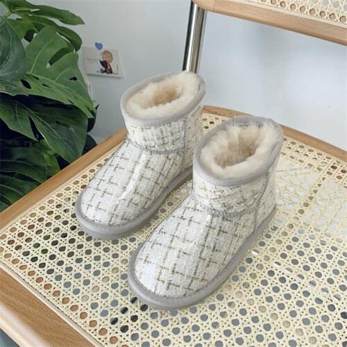 100% Genuine Leather Shoes Girls Boys Winter Plush Snow Boots Warm Winter Flat Shoes 2020 New Arrival Australian Children Boots