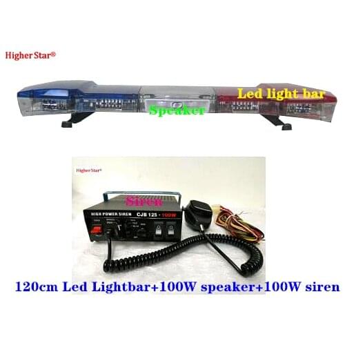 120cm DC12V 60W Led car warning light bar strobe lights car emergency lightbar+100W speaker+100W amplifiers,waterproof