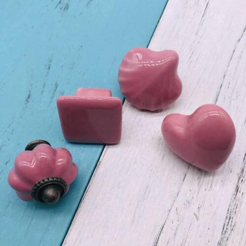 1x Cute Pink Heart Shell Knobs Ceramic Knobs Dresser Knob Drawer / Cabinet Handle Pulls Kitchen Cupboard Knob Furniture Hardware