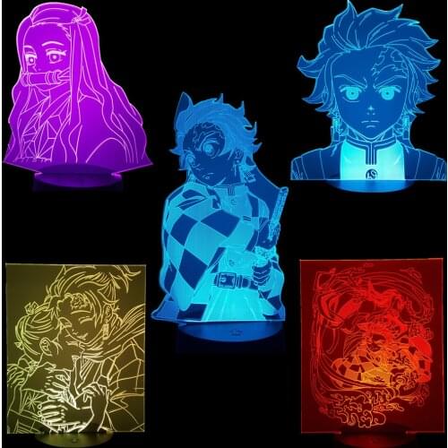 Demon Slayer 3D Nightlights Visual Illusion LED Changing Kimetsu no Yaiba Novelty Lampara Tanjirou Nezuko Creative Desk lamp