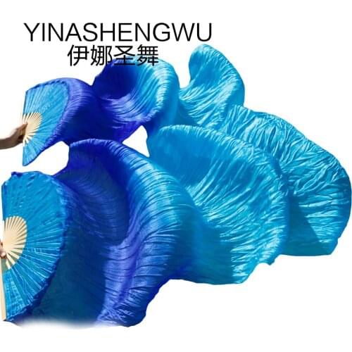 Stage Performance 100% Silk Belly Dance Fans Gradient Colour Dance Accessories Belly Dancing Silk Fans royal blue+turquoise