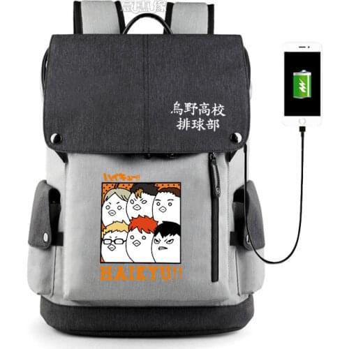 Anime Haikyuu!! backpack Hinata Shoyo kageyama tobio bags shudent schoolbag Nylon travelling USB laptop bag