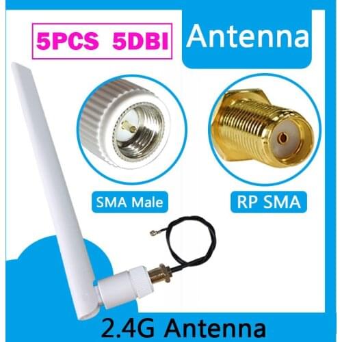 5PCS 2.4G WIFI Antenna iot pbx wireless 5dbi antenna SMA connector wi fi antena 21cm ipex cable pigtail wireless router antenas