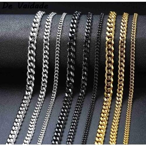 Basic Punk Stainless Steel Necklace For Men Women Curb Cuban Link Chain Chokers Vintage Black Gold Tone Solid Metal