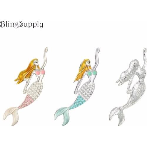 Free shipping 50mm mermaid rhinestone button 10PCS (BTN-5485)