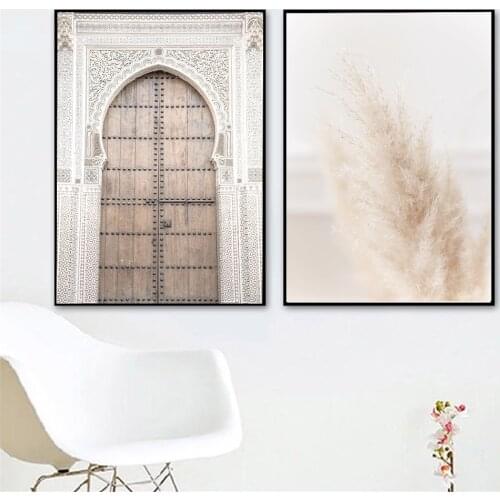 Boho Reed Grass Plant Landscape Canvas Painting Mosque Door Poster Vintage Beige Art Print Nordic Wall Picture Modern Home Decor