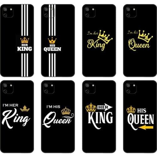 Black tpu Case For OPPO Realme C11 C20 C21 Case Back Cover Bumper King Queen Lovers Couple