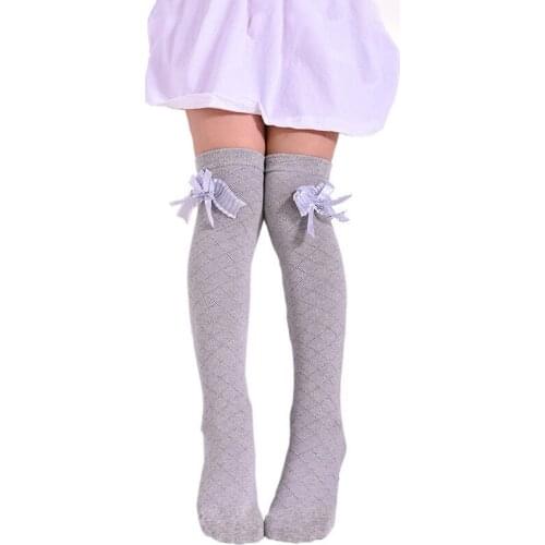 3-12 years Spring / Summer Kids Baby Girls Cotton Net Yarn Bow Grid fashion Princess socks child Solid color wild Knee socks CN