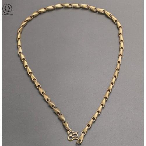 Pure Copper Long Chain Men Necklace Vintage Punk Rock Motorcycle Necklace Brass Street Dance Pattern Necklaces Style Luxury Gift