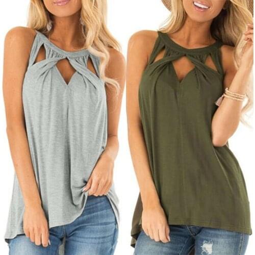 Womens Sleeveless Tank Vest Tops Ladies Summer Tunic Tops Plain Loose Blouse