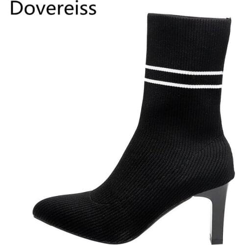 Dovereiss Fashion Womens Shoes Winter new Block heels Pointed Toe red white Slip on Sexy Elegant Mature Short boots 35-40