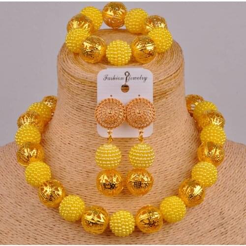 European and American African yellow jewelry set simulated pearl nigerian wedding beads FZZ44