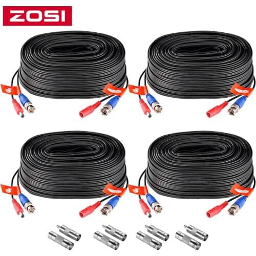 ZOSI 4-Packed 30M(100ft) BNC Video Power Cable For CCTV Camera DVR Security System Black Surveillance Accessories