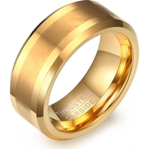Classic two tone 8mm wedding band marriage rings for men and women gold color 100% tungsten carbide ring jewelry