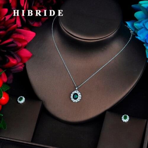 HIBRIDE New Arrival Cubic Zircon Wedding Jewelry Sets Green Color Oval Shape Women Party Girl Gift Full Jewelry Set N-549