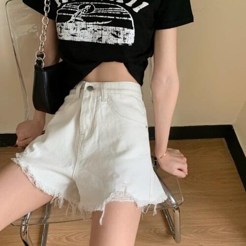 2021 Summer Denim Shorts New Hole Straight Denim Shorts Loose Ladies Fashion High Waist Slim Wide Leg Pants Hot Pants Women New
