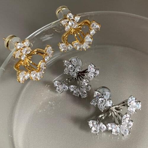 Fashionable and exquisite rear hanging two-wear bright diamond flower earrings 2021 new earrings earrings