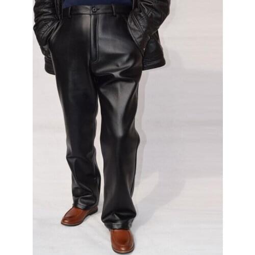 Winter mens leather pants plus velvet plus size motorcycle thickening thermal loose plus size high waist leather trousers male