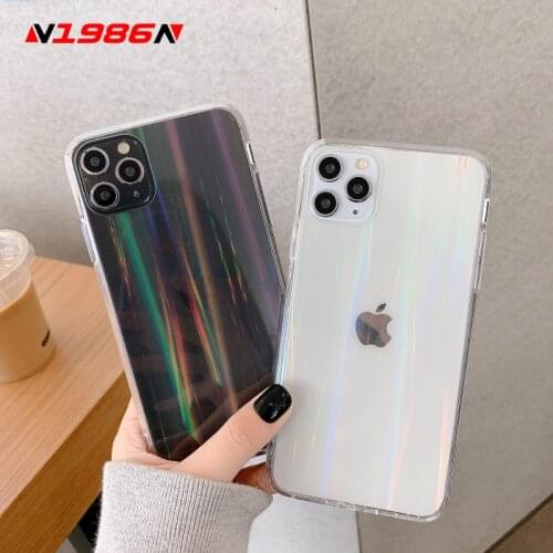 N1986N For iPhone 11 Pro X XR XS Max 6 6s 7 8 Plus SE 2020 Phone Case Luxury Rainbow Laser Colorful Clear Acrylic For iPhone 11