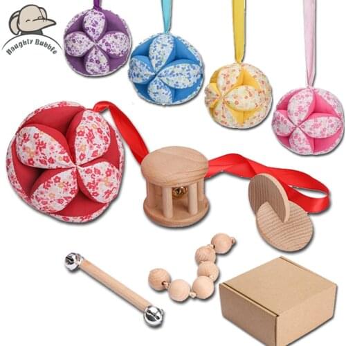 1Set Baby Montessori Toys Set Wooden Toy Baby Rattles Hand Catching Cloth Ball Newborn Baby Items Safe Puzzle Game for Children