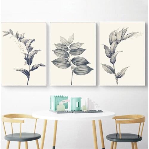 Hanging Wall Art Retro Gray Leaf Plant Posters and Prints Canvas Painting Minimalist Art Modern Home Decoration Cuadros Decor