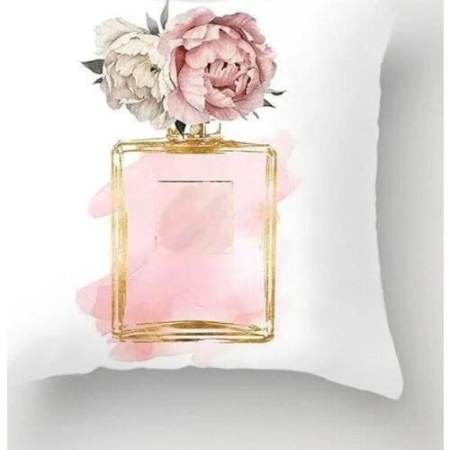New Hand Painted Flowers Perfume Bottles Cushion Cover Polyester Cotton 45X45CM Pillowcase Home Decorative Throw Pillow Covers