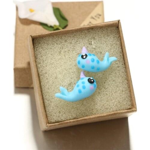 New Handmade Soft Pottery Ear Studs Creative Cute Blue Little Dolphin Earrings For Women Party Jewelry Gift Classic Wholesale
