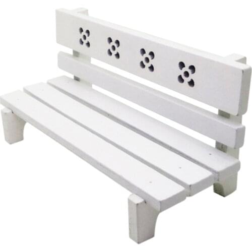 Wooden Park Bench Model Items for 1/12 Scale Dollhouse Miniature Fairy Garden Toys White