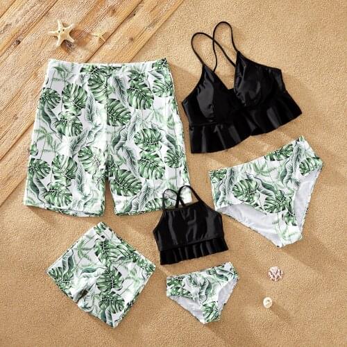PatPat 2021 New Summer Green Leaf Family Matching Swimsuits Family Look Childrens Clothing
