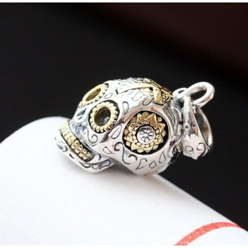 Silverware Wholesale Genuine S925 Sterling Silver Skull Pendant Men And Women Retro Thai Silver Pendant
