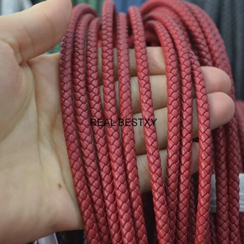 5m/Lot Approx : 5mm Red Braided Round Leather Cord Leather Rope Leather String Cord Jewelry Making Supplies Bracelets Material