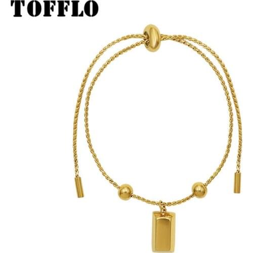 TOFFLO Stainless Steel Jewelry Pull Button Can Adjust The Size Of BRICs Steel Ball Bracelet Womens Fashion Bracelet BSE224