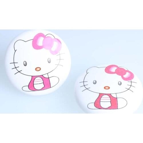 Bigger size 54mm cartoon kitty knobs white black pink children room furniture handles cat drawer shoe cabinet knobs pulls