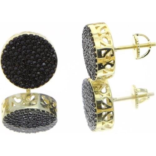High quality black cubic zirconia geometric round shape two tone color micro pave cz screwback earring for women men boy