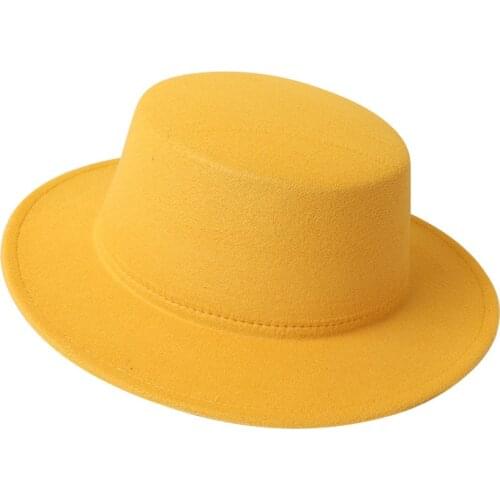 Fedoras Candy Color New Spring Autumn Top Hat Ladies Korean Fashion British Woolen Hat Flat Top Gentleman Retro Solid Color Hat