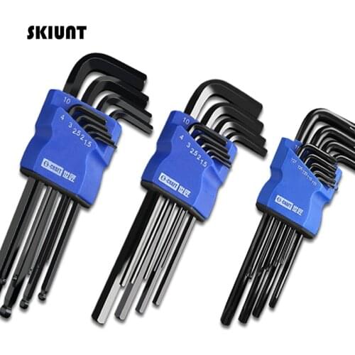 SKIUNT 9Pcs Hex Wrench Set Adjustable Allen Key Ball Flat Torx Head Spanner CR-V Nut Driver Household Bicycle Repair Hand Tools