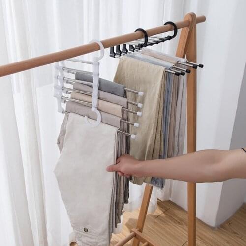 Multi-functional pants rack magic pants clip household wardrobe telescopic multilayer hanger pants collection mobile artifact