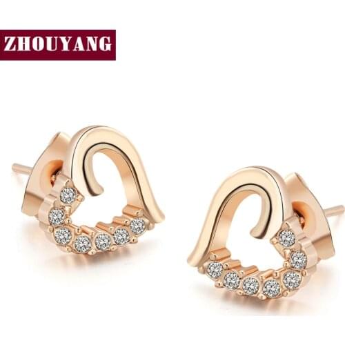 Top Quality ZYE327 Hollow Heart Half Of Crystal Silver Color Stud Earrings Jewelry Genuine Austrian Crystal
