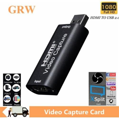 GRWIBEOU 4K Video Capture Card USB 2.0 HDMI Video Grabber Record Box for PS4 Game DVD Camcorder Camera Recording Live Streaming