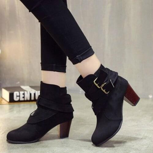 New 2021 Autunm Winter Charms Women Botas Fashion Sexy Square High Heel Platforms PU Leather Ladies Short Boots Designer Shoes