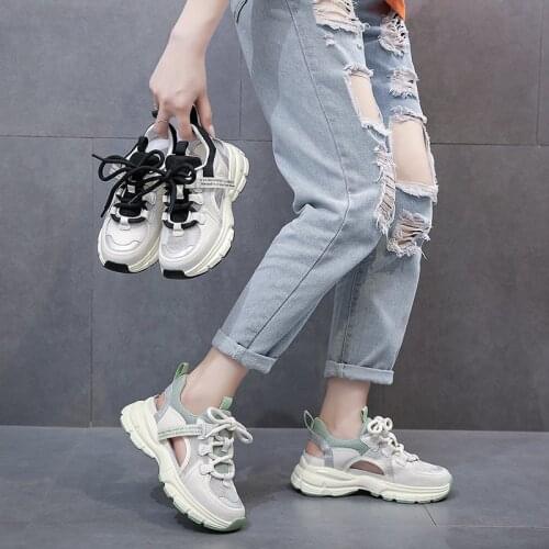 Dad shoes womens spring and summer breathable 2020 new thick bottom wild hollow mesh increase sports shoes tide Z838