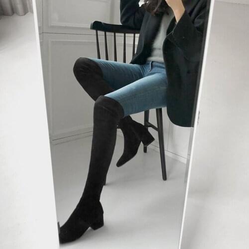Round Head Thick Heover The Knee Boots Fashion Stovepipe High Boots Autumn and Winter Models 4CM/6CM High Heel Size 33-42